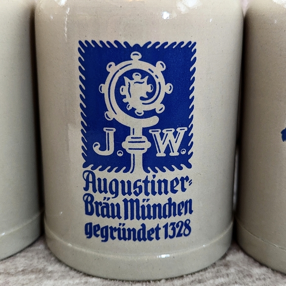 German set of 3 beer mugs ceramic stoneware Germany blue logo - Picture 3 of 13